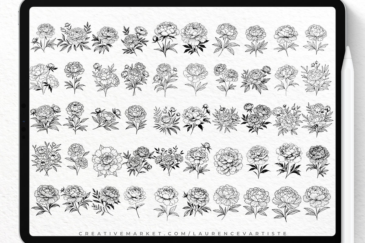100 Peony Png Svg Procreate Brushes, a Brush Add-On by LaurenceVArtiste (Photo 4 of 9)