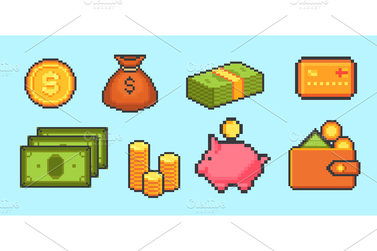 Money pixel art. Coins cash dollar, a Finance Illustration by Stock-Smart-Start