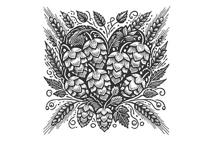 Heart-Shaped Cluster of Hops vector, an Object Illustration by AlexArt