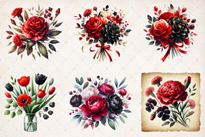 Red & Black Flower Bouquets Clipart