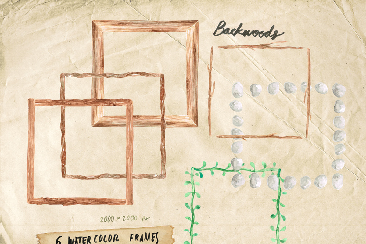 BACKWOODS frames - watercolor&vector, a Templates & Theme by aniunova (Photo 2 of 3)