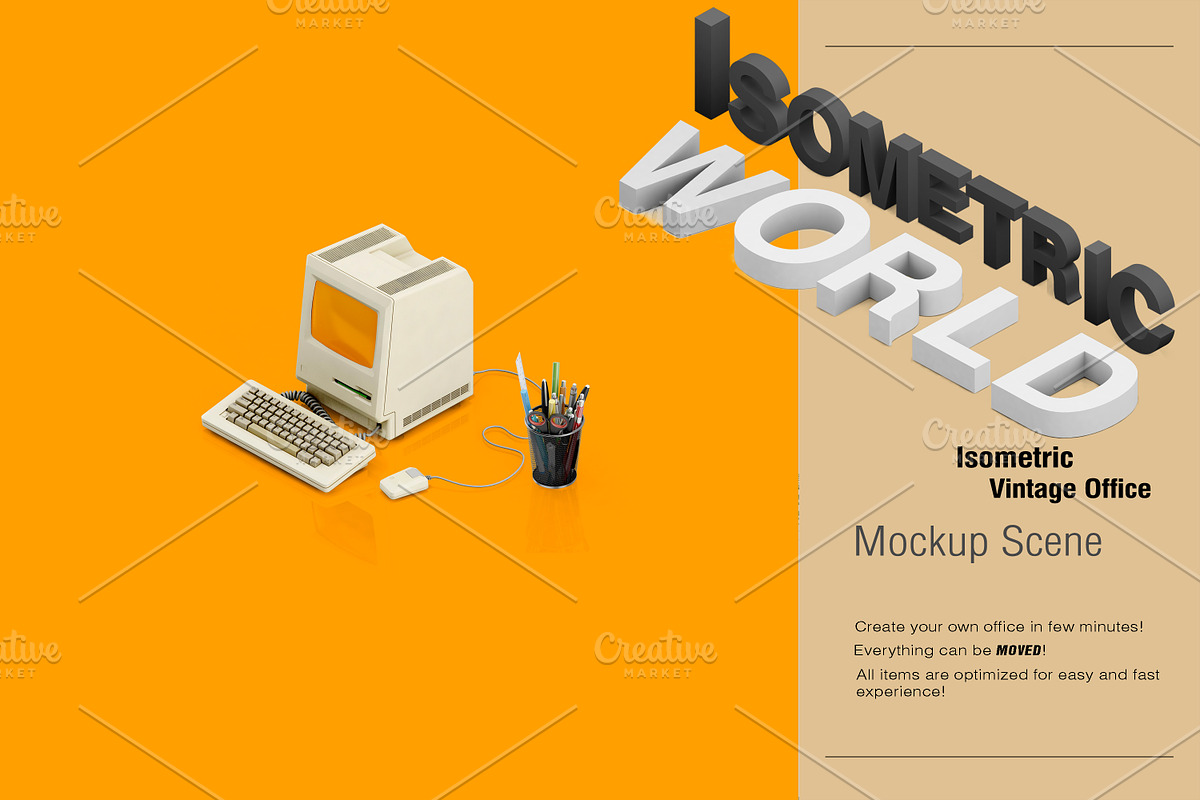 Isometric Vintage Office Mockup, a Mac Mockup by IsometricWorld (Photo 3 of 16)