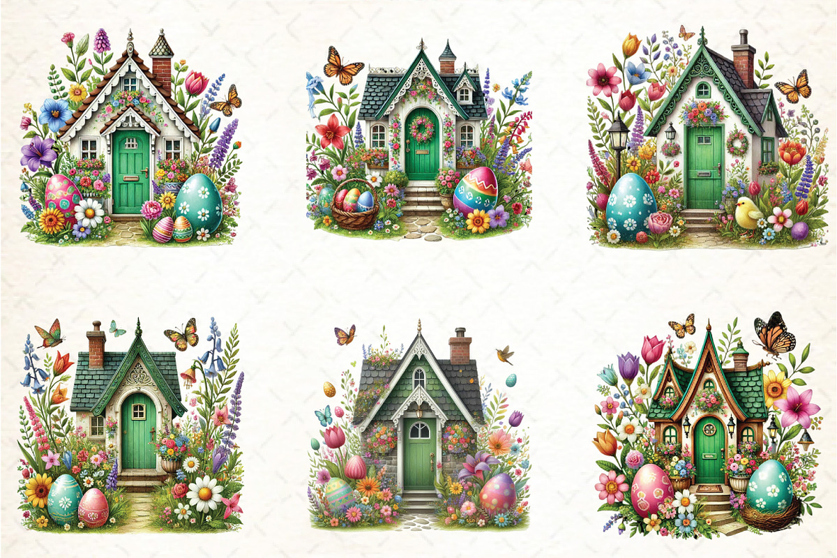 Watercolor Easter Home Clipart, an Illustration by DreamCafeArt (Photo 2 of 4)
