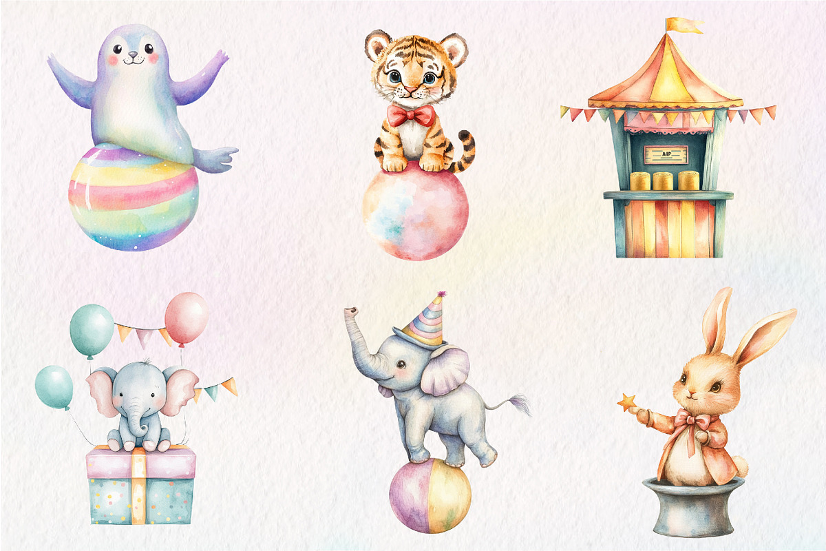 Vintage Circus Party Animals Clipart, an Illustration by CreationArt (Photo 2 of 9)