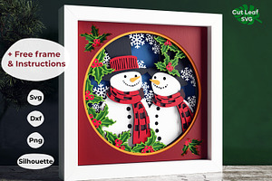 Snowman SVG 3d Shadow box
