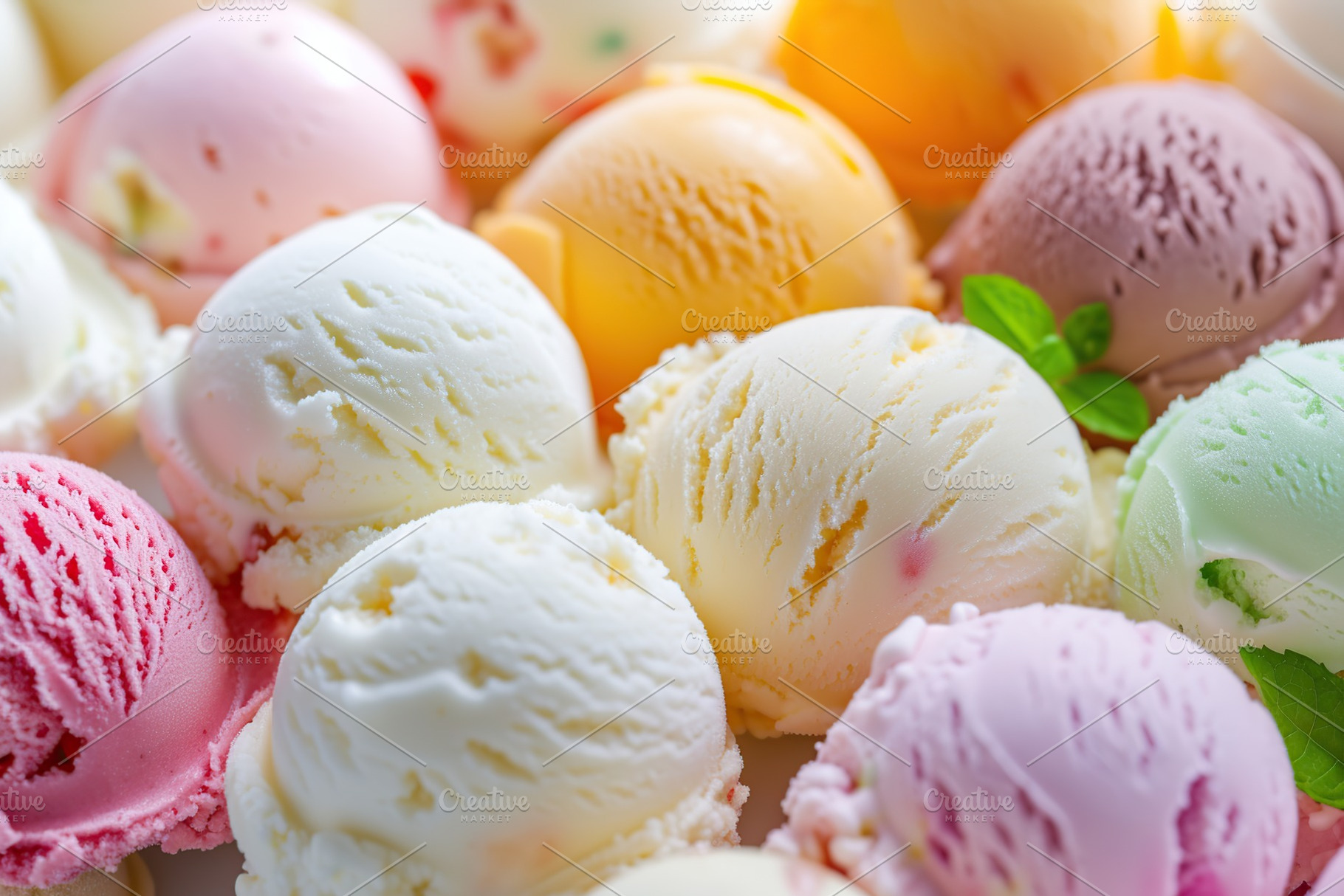 Colorful ice cream scoops background, a Food & Drink Photo by AlyaAnd