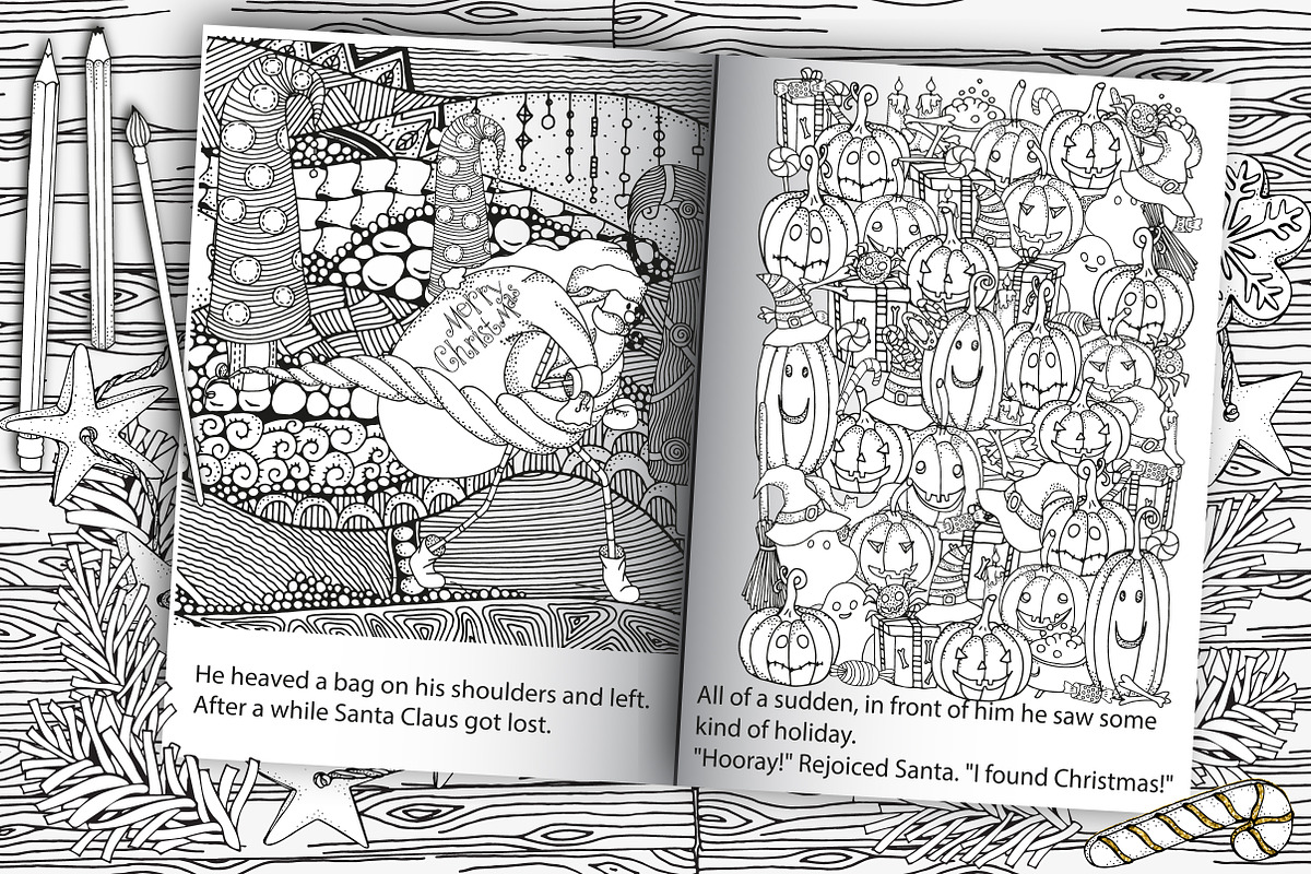 Santa and Snowman. Coloring book, an Illustration by ImHope (Photo 4 of 8)