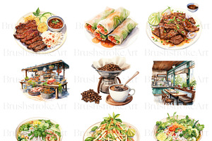 Watercolor Vietnamese Food Clipart