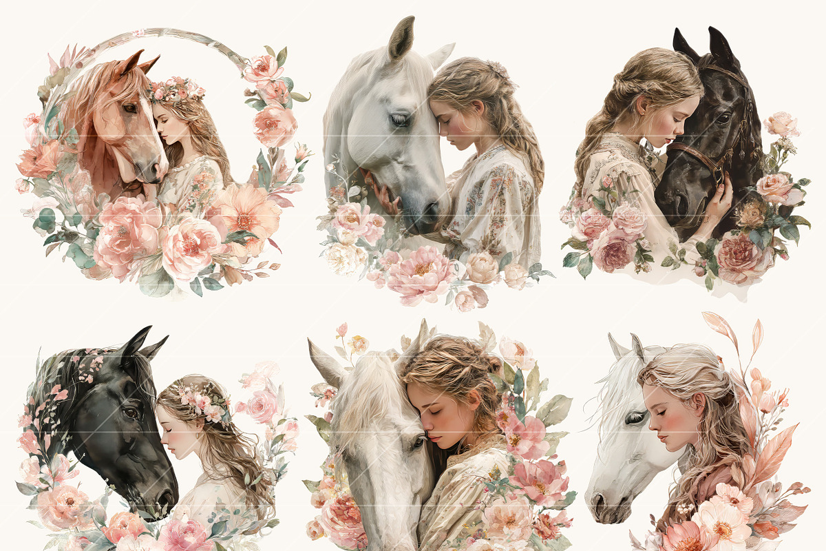 Watercolor Floral Horse & Girl Clip, a Person Illustration by Design Scotch (Photo 2 of 8)