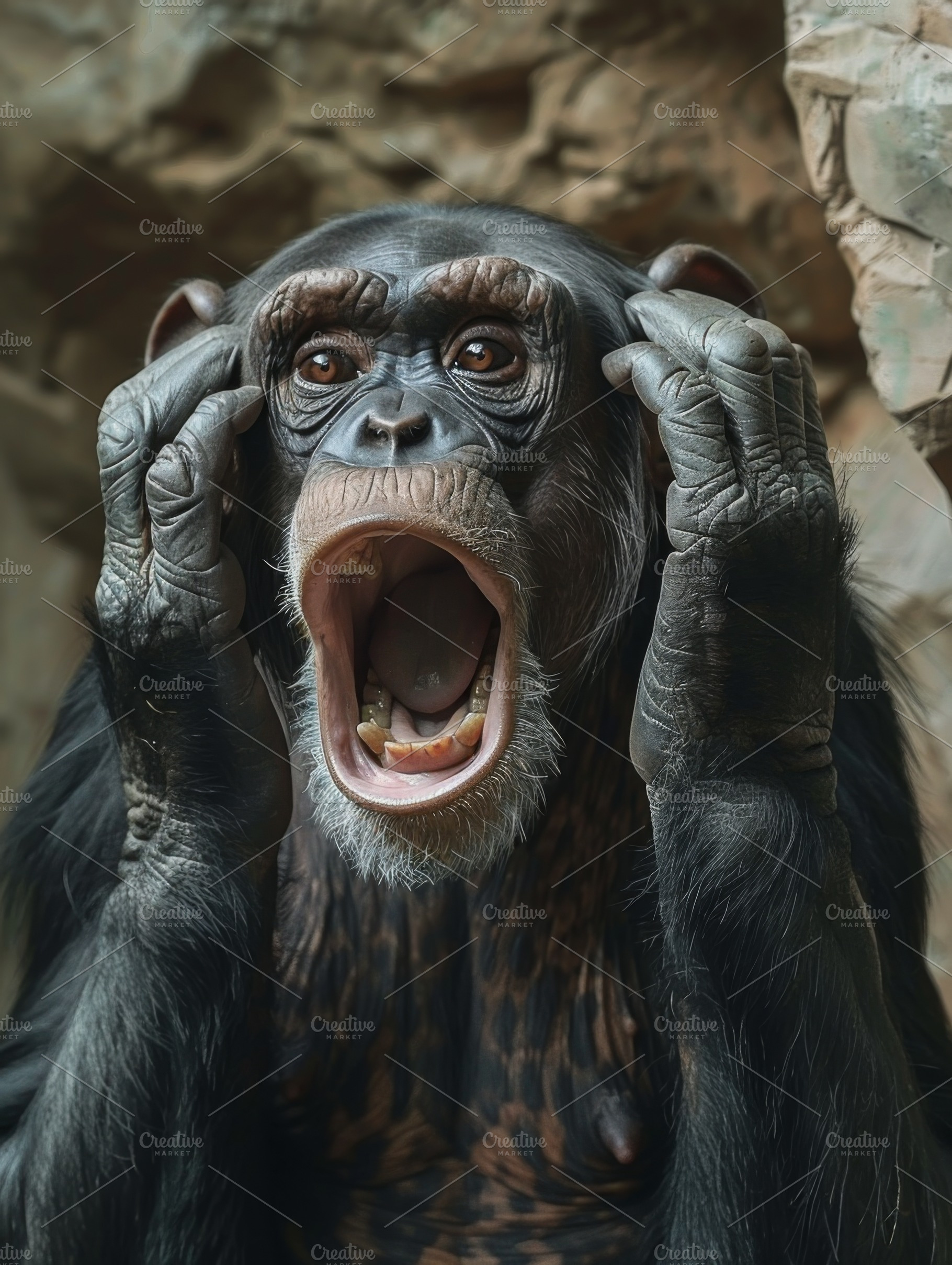 Very surprised chimpanzee, an Animal Photo by Handmadefont