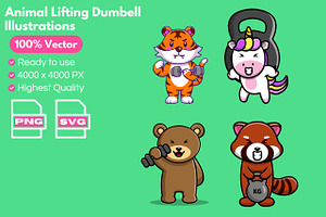 Cute Animal Lifting Gym Tools Pack, an Animal Illustration by Artstorystudio