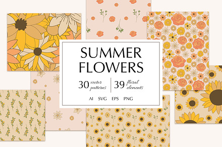Summer flowers vector patterns