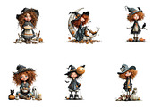 Witch Girl Clipart Bundle, a Seasonal Illustration by CreationArt (Thumbnail 2 of 4)