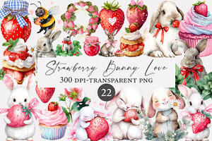 Strawberry Bunny Love PNG Clipart, an Illustration by Designworld