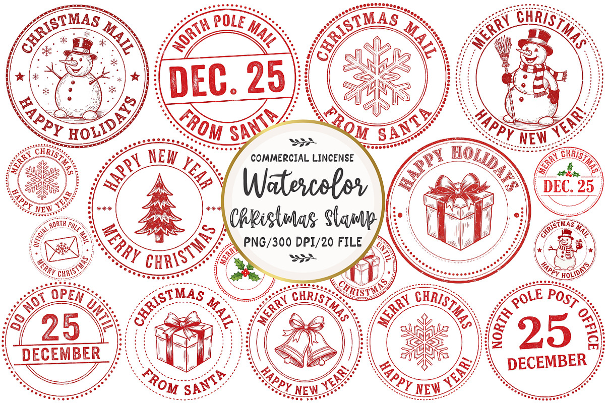Christmas Stamp Sublimation, an Illustration by OK Design (Photo 1 of 5)
