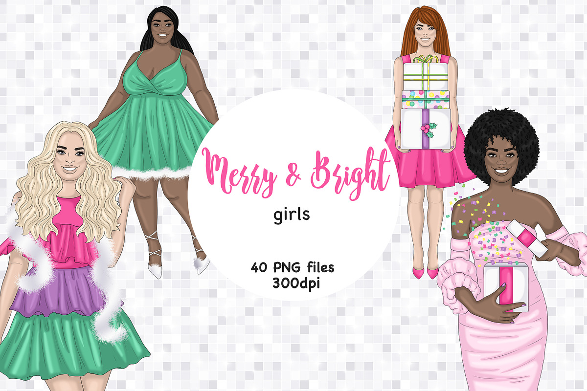 Merry And Bright Girls Clipart, a Person Illustration by GlamArtZhanna (Photo 1 of 4)
