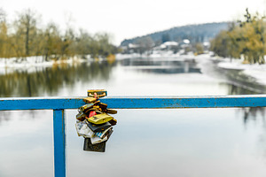Colored Locks on the Bridge Over the, a Nature Photo by FineArtStudio
