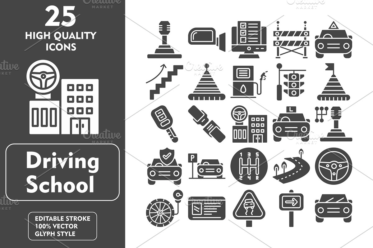 Driving School 25 Flat Icons, an Icon by Pexelpy