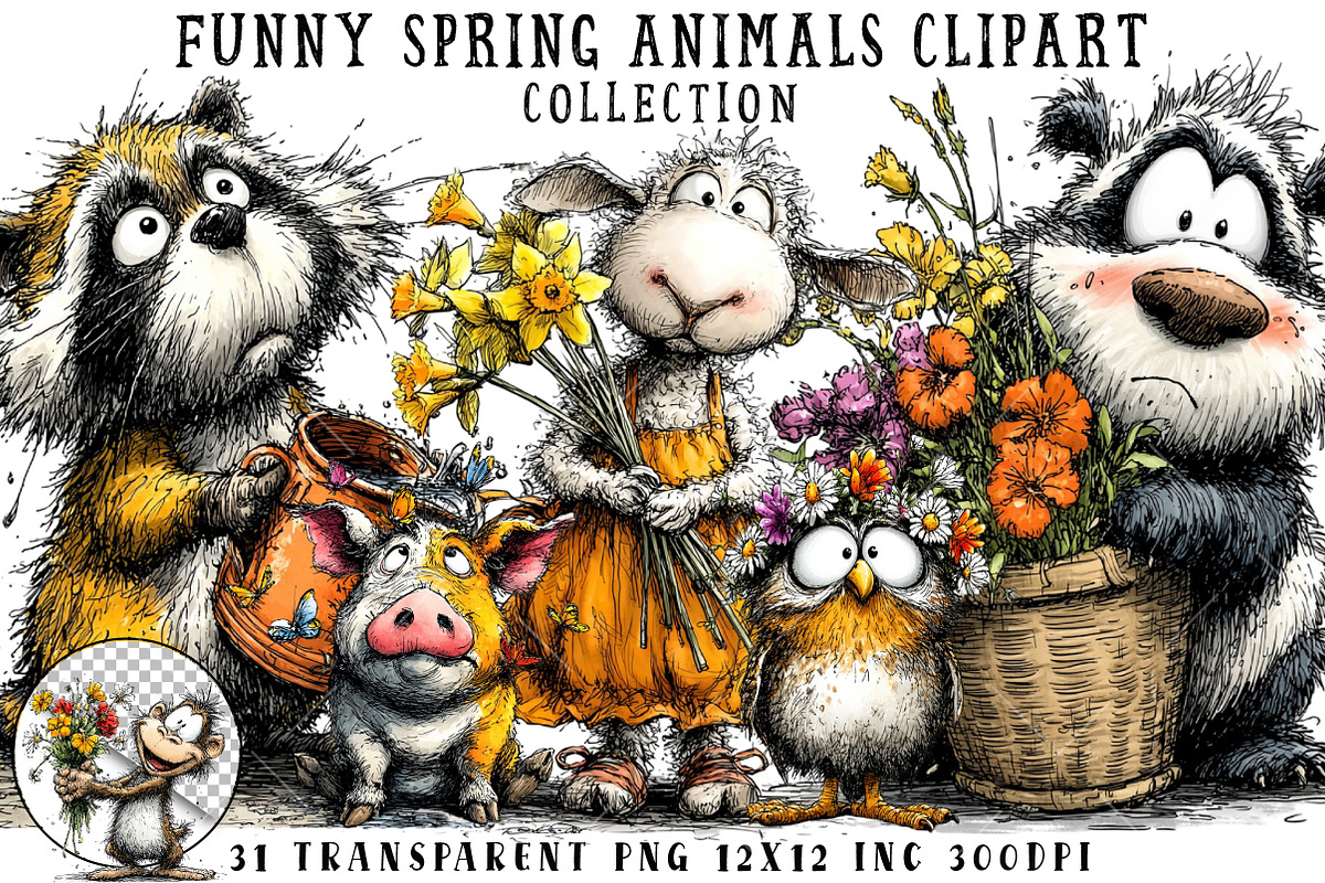 Funny Spring Animals Clipart, an Illustration by OK Design (Photo 1 of 6)