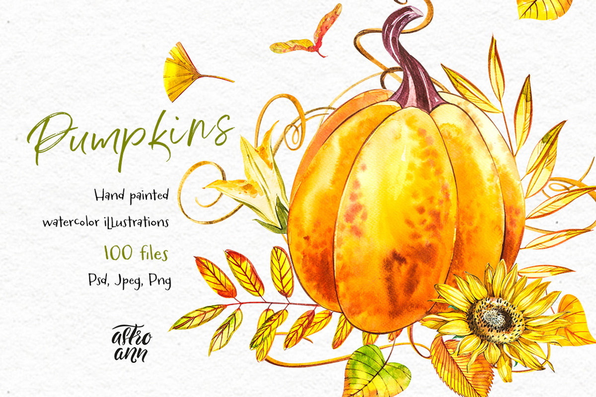Pumpkins watercolor collection, a Food Illustration by Ann Astro (Photo 4 of 17)