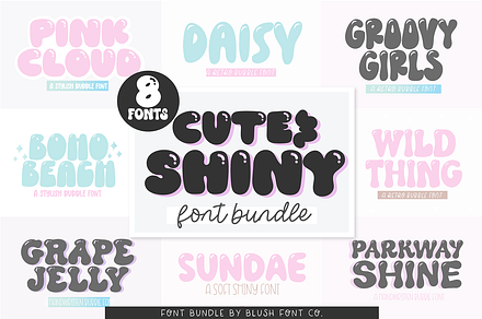 CUTE AND SHINY Retro Font Bundle, a Sans Serif Font by Blush Font Co.