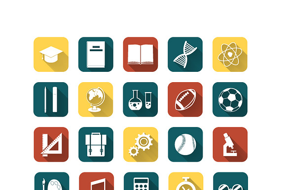 Set Of Colored Flat Education Icons