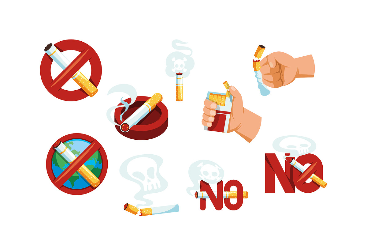 No Smoking Awareness Vector Icon Set