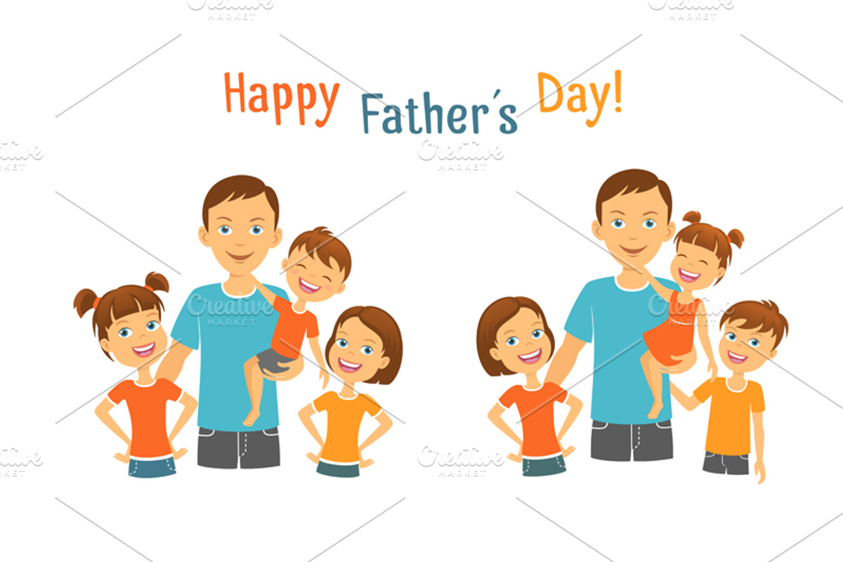 Happy fathers day. Dad with kids, an Illustration by Teneresa