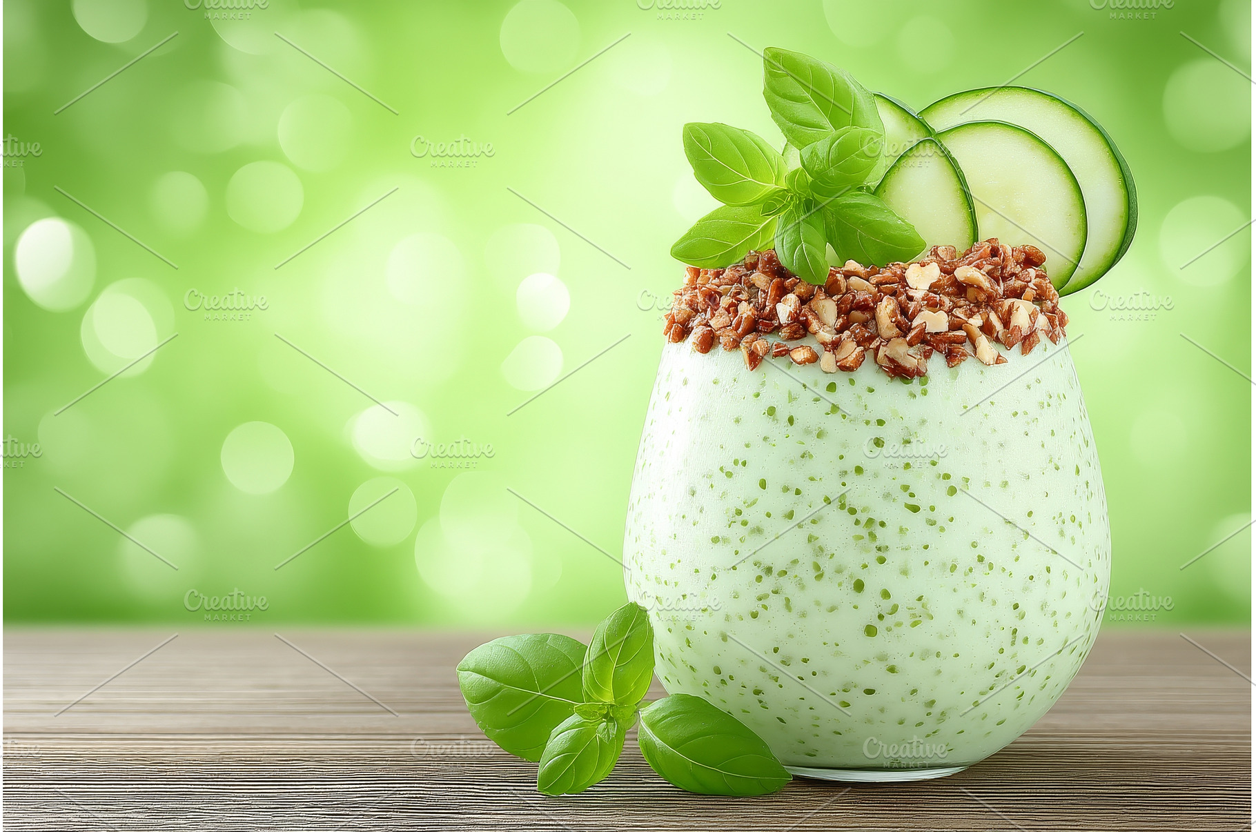 Green smoothie in glasses sits on a, a Food & Drink Photo by ZinetroN