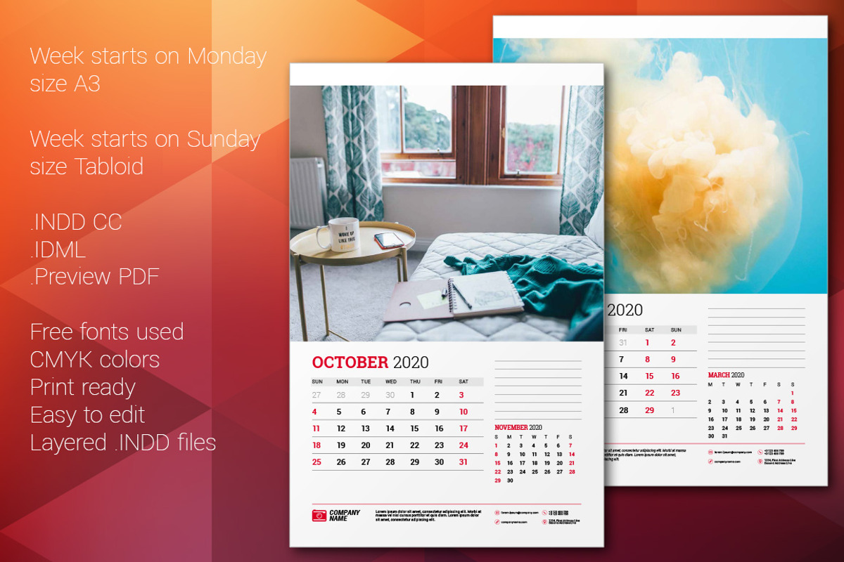 Wall Calendar 2020, a Stationery Template by AntartStock (Photo 4 of 6)