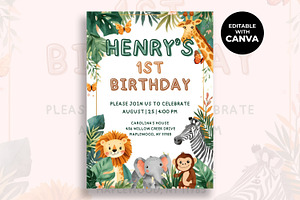 Safari First Birthday Invitation