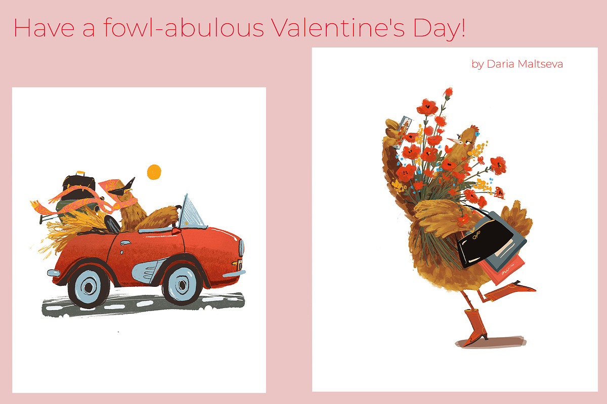 Valentine’s Day Happy Hen Illustrati, a Decorative Illustration by Dashnpro (Photo 5 of 8)