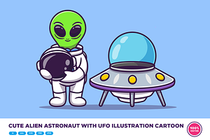 Cute Alien Astronaut With UFO