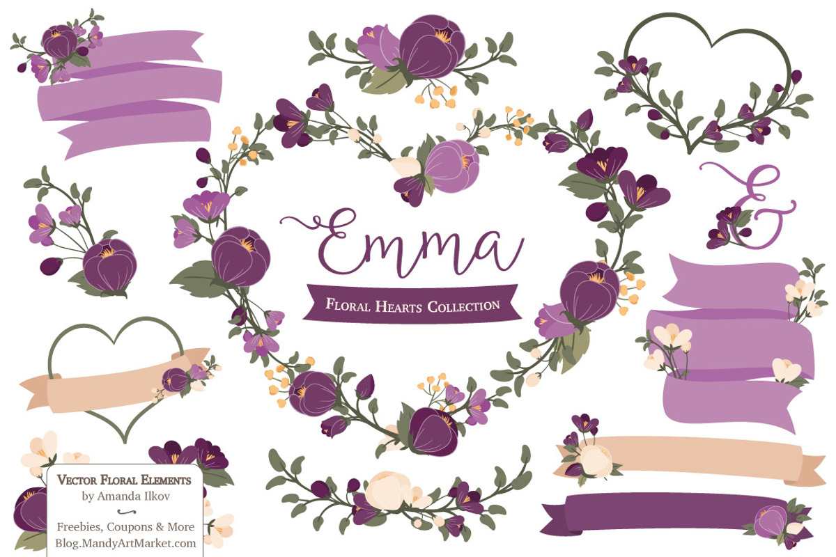Plum Flower Heart Clipart & Vectors, an Illustration by Amanda Ilkov (Photo 1 of 5)