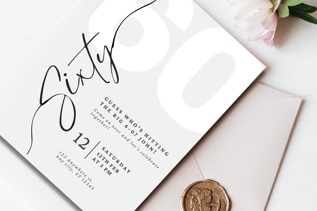 60th Birthday Party Invitation Card, an Invitation Template by TheSimplySereneShop (Photo 10 of 11)