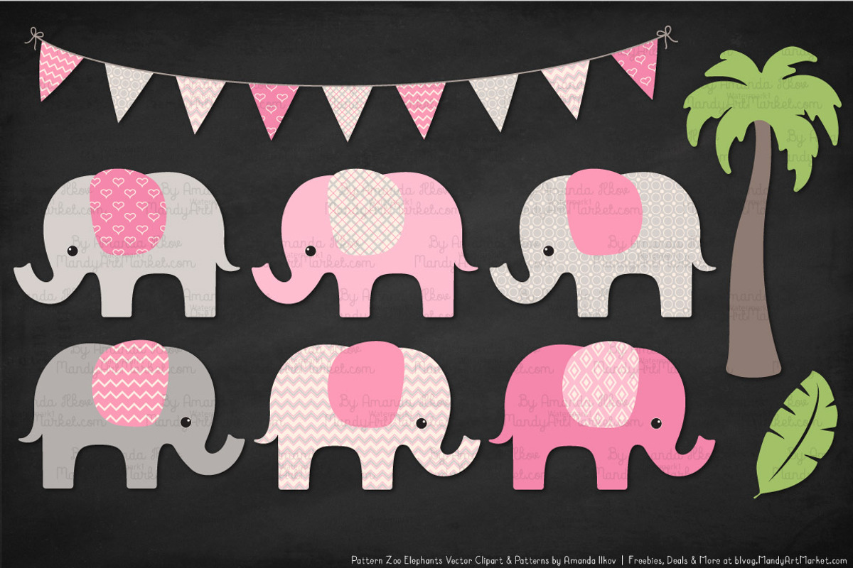 Elephants Clipart & Patterns in Pink, an Illustration by Amanda Ilkov (Photo 3 of 4)