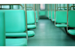 Empty green seats in public transit, an Architecture Photo by Lermont51