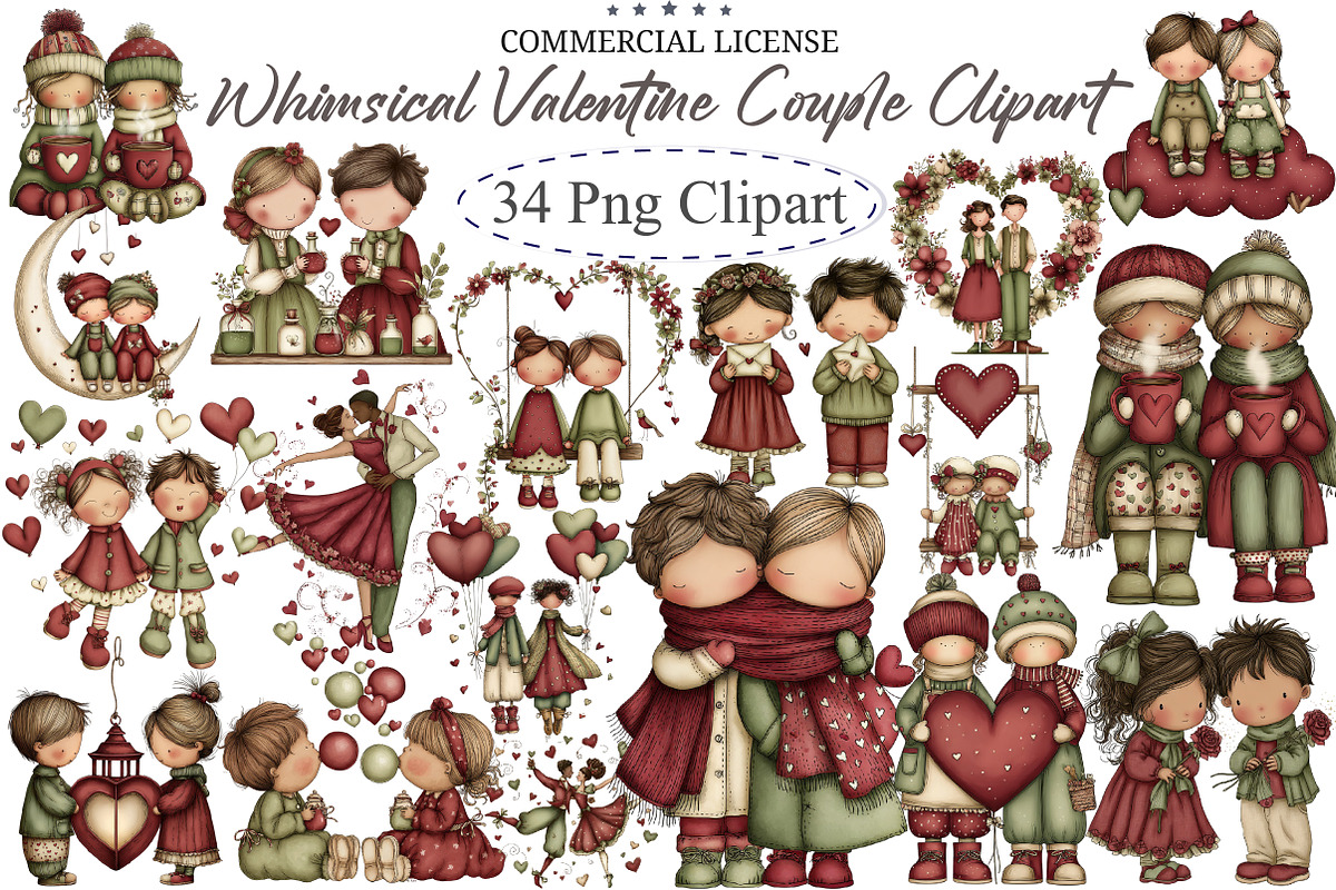 Whimsical Valentine Couple Clipart, an Illustration by designcity5 (Photo 1 of 5)