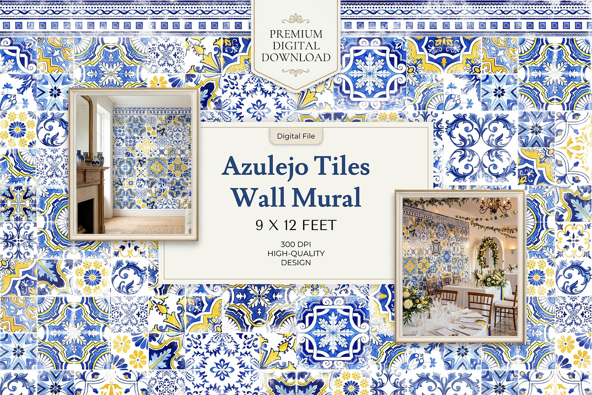 Azulejo Tiles Wall Mural Print, a Wallpaper Graphic by ilonitta (Photo 1 of 10)