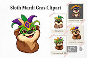 Sloth Mardi Gras Clipart, a Graphic by Artnoy (Thumbnail 1 of 5)