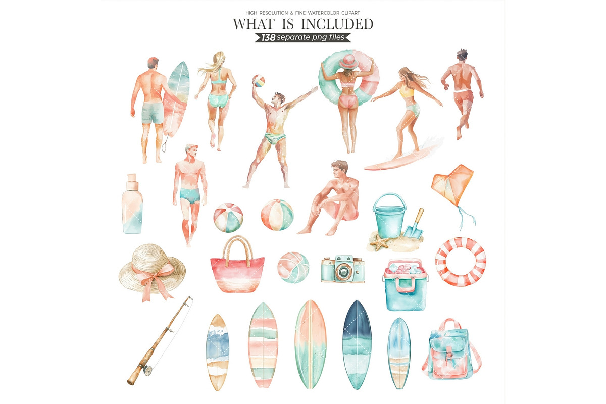Watercolor Beach Day Clipart, an Illustration by CharmClipart (Photo 2 of 9)