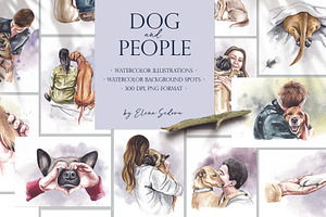 DOG & PEOPLE watercolor clipart