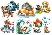 Quirky Dog and Fish Clipart, an Illustration by Designworld (Thumbnail 2 of 4)