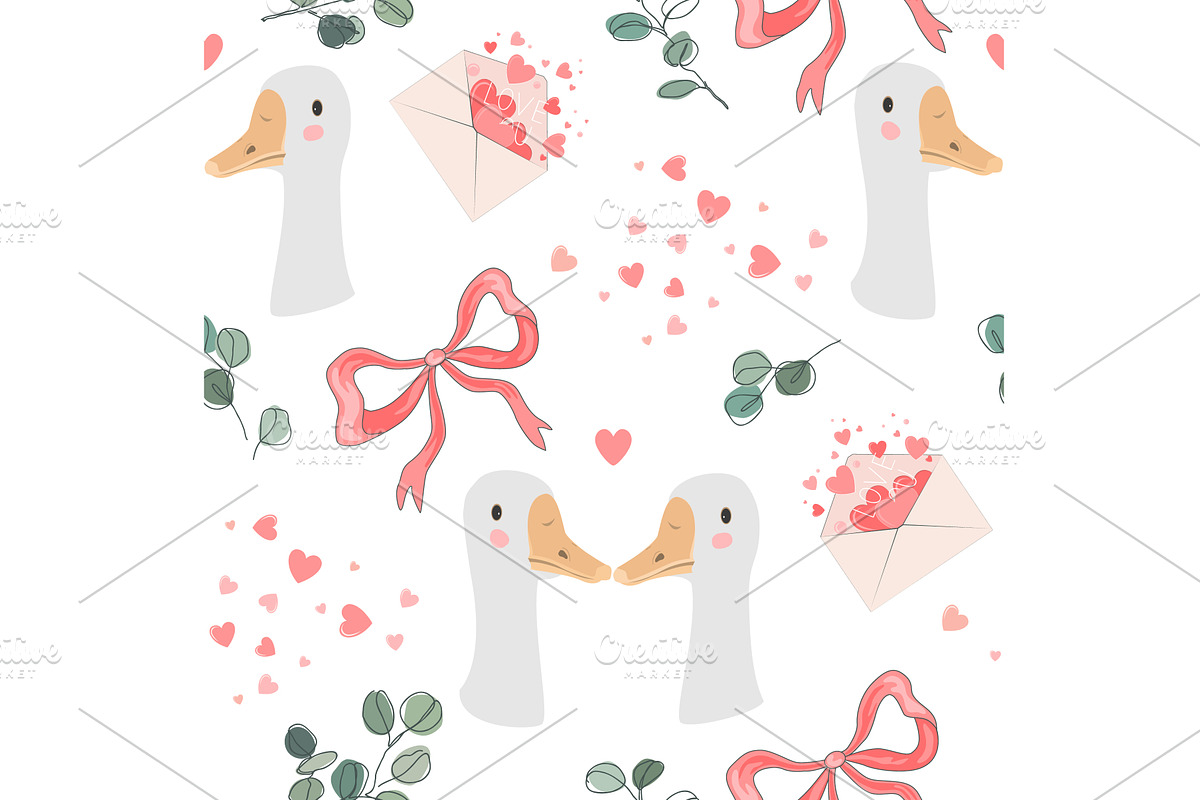 Goose Goose romantic seamless, an Animal Illustration by Toltemara