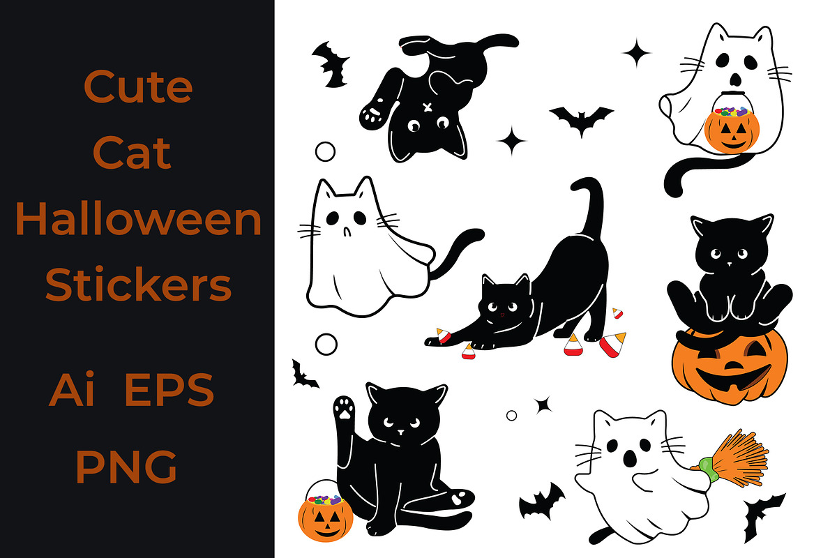 Cute cat Halloween stickers pack, a Decorative Illustration by kamalrawat_gd (Photo 1 of 4)