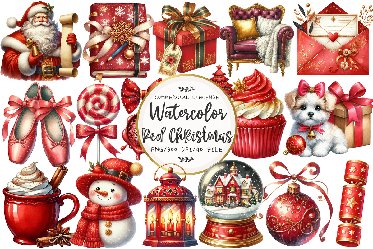 Red Christmas Clipart, an Illustration by OK Design (Photo 1 of 5)