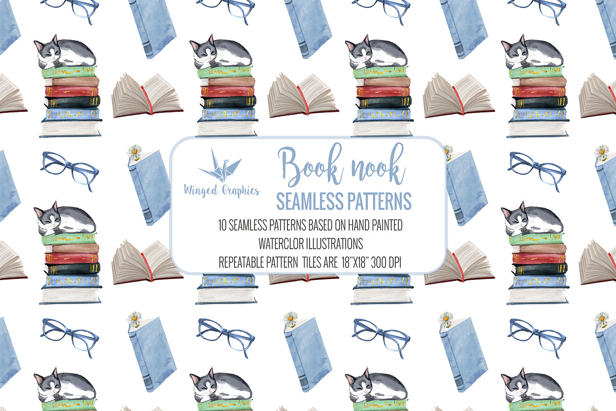 Seamless Watercolor Book Patterns, a Pattern Graphic by Winged Graphics (Photo 1 of 4)