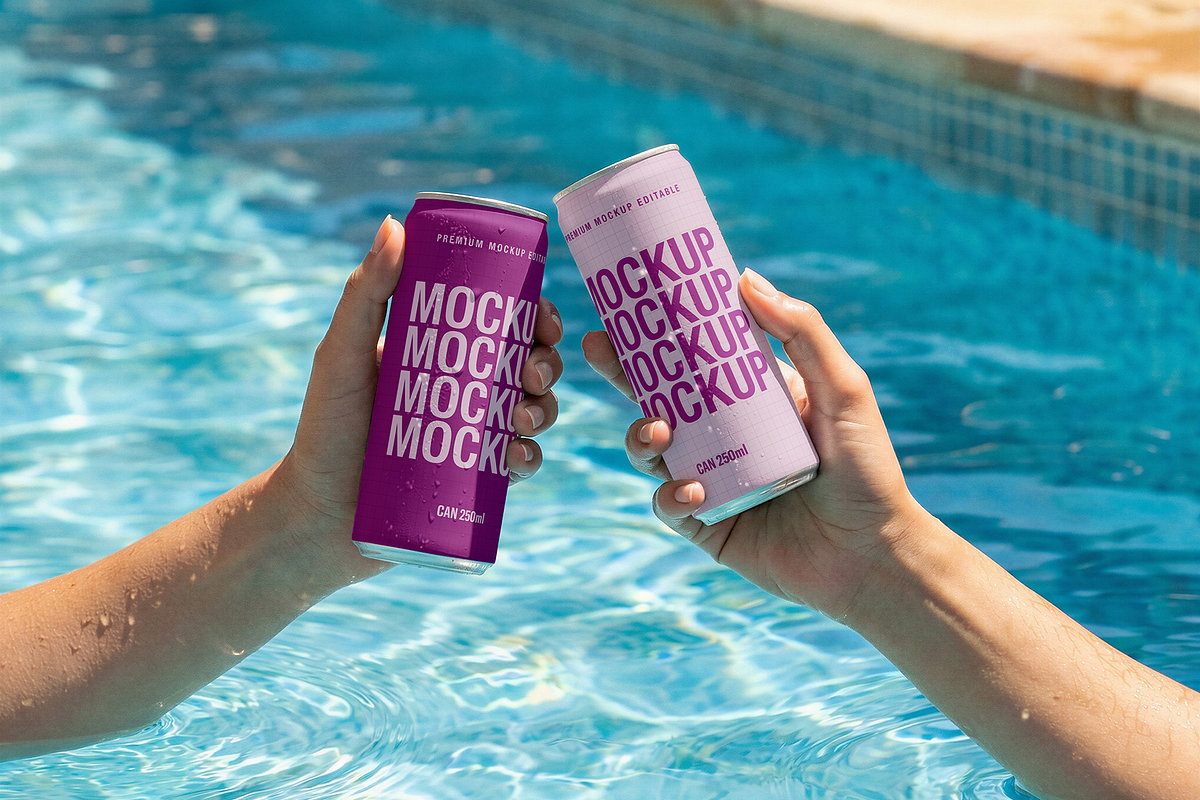 250ml Cans Mockup - Pool Scene, a Packaging Mockup by TD Mockup (Photo 4 of 4)