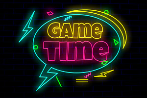 Game Time Neon Sign PSD Editable Tex, a Layer Style Add-On by TrueVector