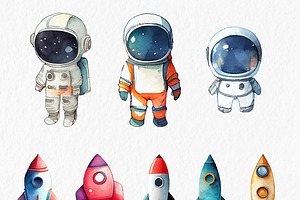 Cute Astronaut Watercolor Clipart